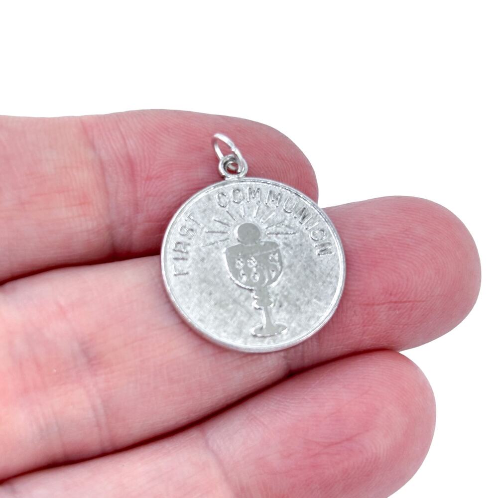 Vintage Sterling Silver 925 Engraved First Communion Coin Pendant